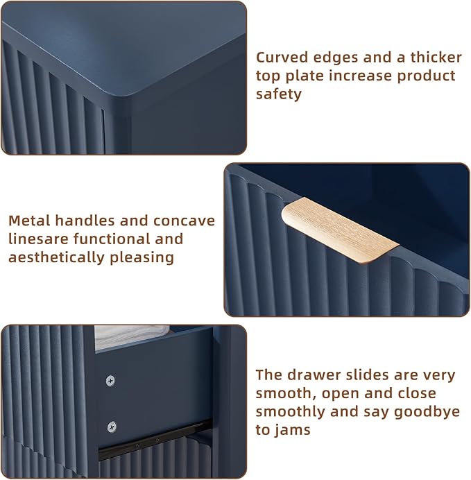 LEYAOYAO Fluted 5 Drawers Dresser for Bedroom Set of 2, 41" Tall Modern Chest of Drawers with Metal Handle, Curved Profile Design,Blue Wood Drawer Organizer for Bedroom, Living Room, Hallway