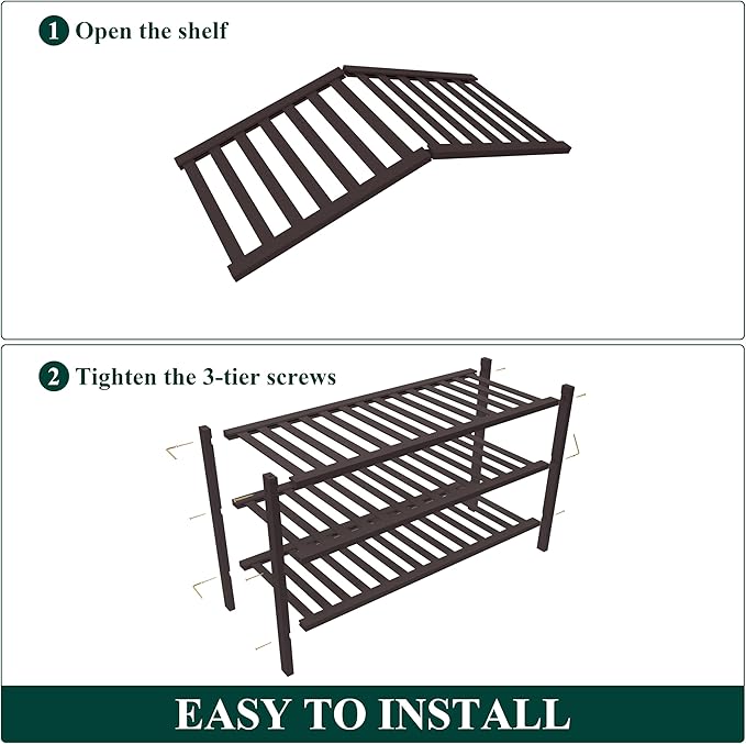 Smiry Bamboo Shoe Rack for Closet, 3 Tier Wooden Stackable Shoe Organizer, Free Standing Shoes Storage Shelf for Entryway, Front Door Entrance, Brown