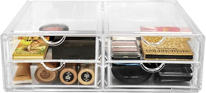 Sorbus Large Stackable Acrylic Drawers - 4 Clear Storage Drawers for Organizing Make up, Nail Polish, Hair Accessories, and Beauty Supplies - Makeup Organizer for Vanity, Bathroom Organizer Countertop