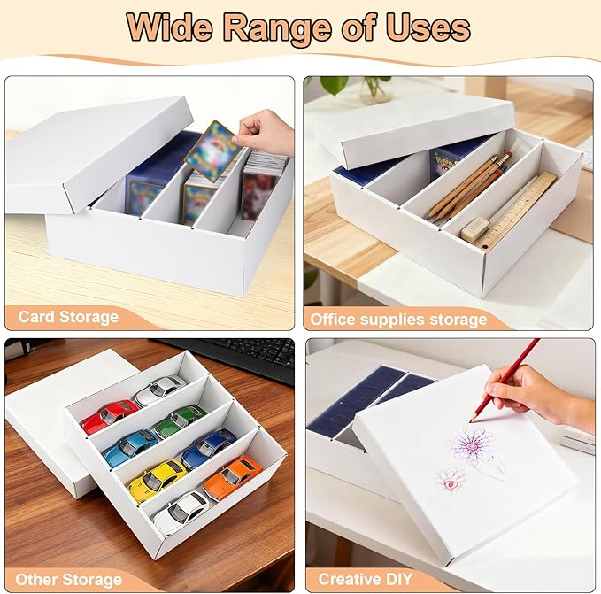 5 Pack Toploader Trading Card Storage Box, 4 Row 3200 Count White Cardboard Storage Box for Basketball/MTG/TCG/Sports/Game Cards Organizer and Collection