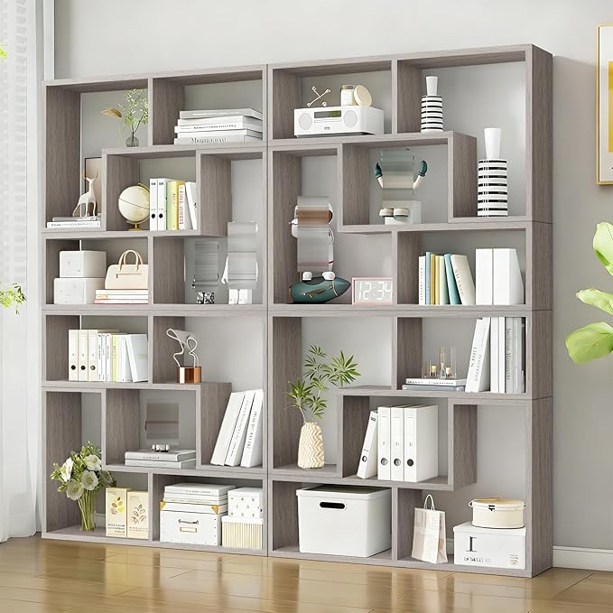 Expandable Bookcase with Adjustable Width,Wooden Room Divider Bookshelf,Standing Display Storage Organizer for Living Room,Study Room or Home Office