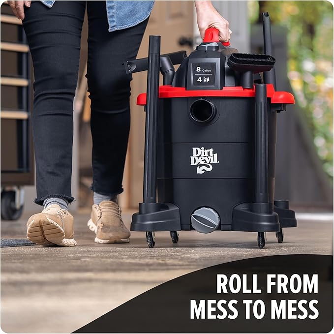 Dirt Devil 8 Gallon Corded Wet Dry Shop Vacuum, Portable, Heavy Duty Vacuum for Garage, Home, Workshop or Vehicle, Compact Design with Versatile Tools, Wet/Dry Shop Vac
