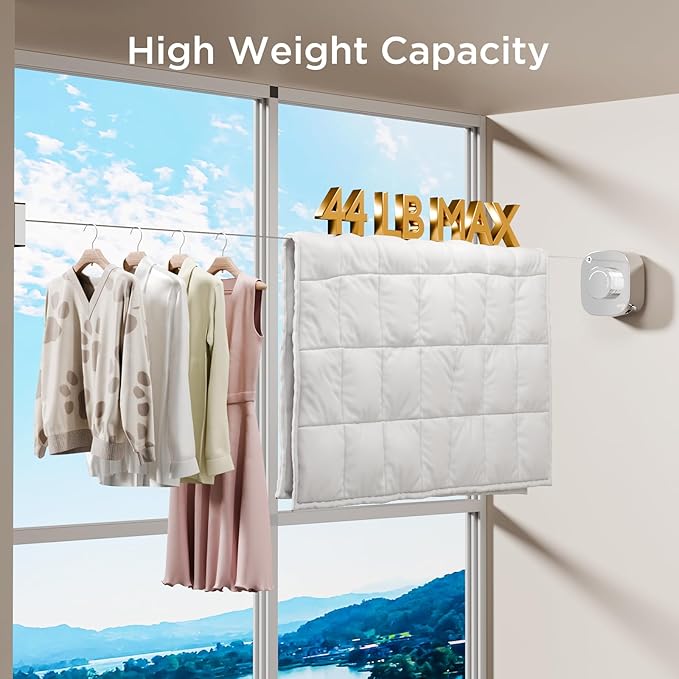 FORIOUS Retractable Clothesline Indoor, 13.8 Ft Non-Sagging Outdoor Clothes Line, Rustproof All Stainless Steel Heavy Duty Clothes Drying Laundry Line, Screw Wall Mounted for Bathroom, Chrome