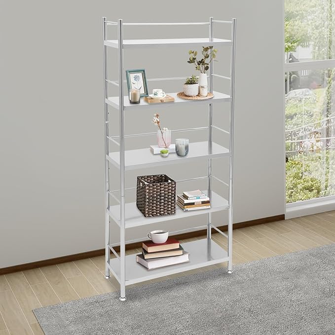 5-Tier Adjustable Rack Storage,28" L x 10" W x 63" H Stainless Steel Shelving Organizer,Heave Duty Shelf Storage Unit Up to 22lb Each Shelf for Kitchen&Garage
