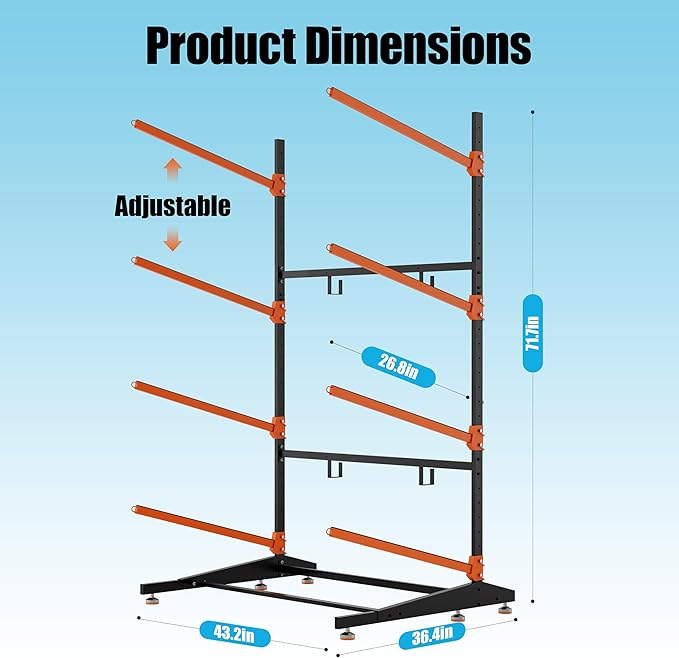 Kayak Storage Rack, Heavy-Duty Outdoor Canoe Rack, Reinforced, Thickened, and Enhanced Rust Resistance, Holds 440 lbs, for Safe Indoor and Outdoor Kayak Storage(4-Tier, Orange)