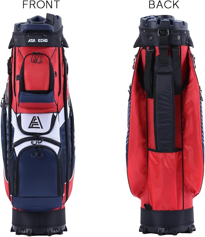ASK ECHO T-Lock Golf Cart Bag with 14 Way Organizer Divider Top, Premium Cart Bag with Handles and Rain Cover for Men