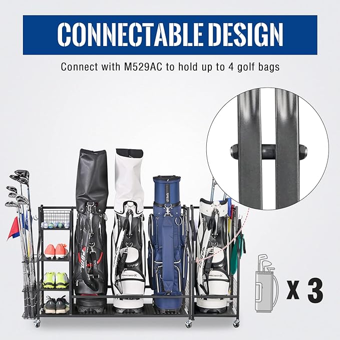 Mythinglogic Golf Storage Garage Organizer, Golf Bag Storage Stand and Other Golfing Equipment Rack, Extra Storage Rack for Golf Clubs