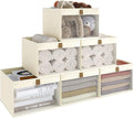 Linen Closet Organizers and Storage, Closet Storage Bins Basket Organizer, Foldable Organization Baskets with Mesh Window for Clothes Towels and Toys, 12.75" x 12.75" x 9", Beige, 6 pack