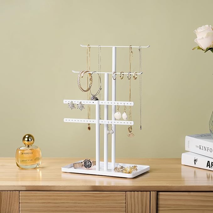 pickpiff Jewelry Stand Holder Organizer: 12.5" Sturdy Jewelry Hanger for Necklace, Earring, Bracelet, White