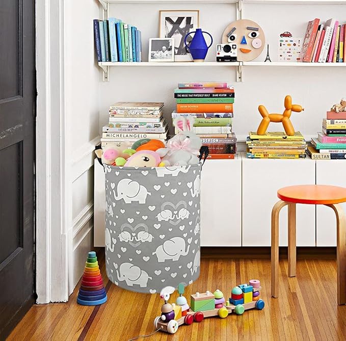 Round Laundry Hamper Storage Basket Laundry Organizer Hamper Storage Bins Clothes and Toys Box Nursery Hamper Gift Basket For Kids with Handles