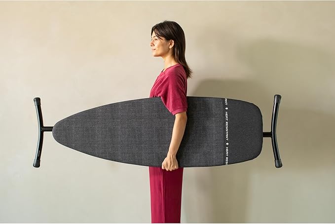Brabantia Size D Ironing Board (53 x 18in) Heat Resistant Parking Zone, Black Frame, Non-Slip Feet, Suitable for Sit Down Ironing (Denim Black)