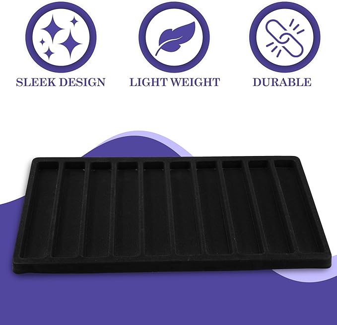 Novel Box 5 Pack 10-Slot Black Liner Jewelry Storage Tray Inserts 14.75x8.25x1 Inches - Jewelry Organizer Pad for Drawers & Store Displays - Jewelry Display Pads for Necklaces Bracelets & Chains