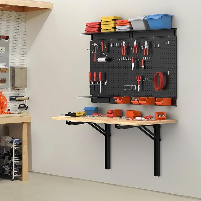 TORACK Heavy-Duty 18 inch Folding Wall Shelf Brackets, Space-Saving Collapsible Shelf Brackets for Garage, Kitchen, Laundry, 550 lbs Capacity, Wall-Mounted Support Hinges for Workbench/Table
