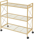 SONGMICS 3-Tier Metal Storage Rack with Wheels, Mesh Shelving Unit with X Side Frames, 31.5-Inch Width, for Entryway, Kitchen, Living Room, Bathroom, Industrial Style, Metallic Gold UBSC183A01