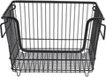 Tyenaza Freezer Organizer Bin Keep Tidy Metal Stackable Fruits Meat Wire Basket for Kitchen Home Use L Black