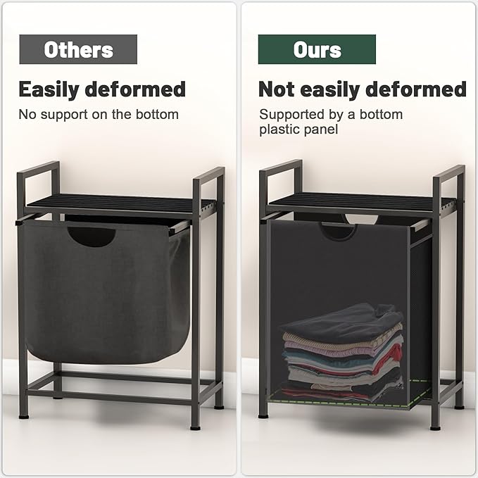 Laundry Sorter with Removable Bag, 16 Gallons Laundry Hamper with Adjustable Feet, Laundry Basket for Laundry Room, Bathroom and Bedroom(Charcoal Black)