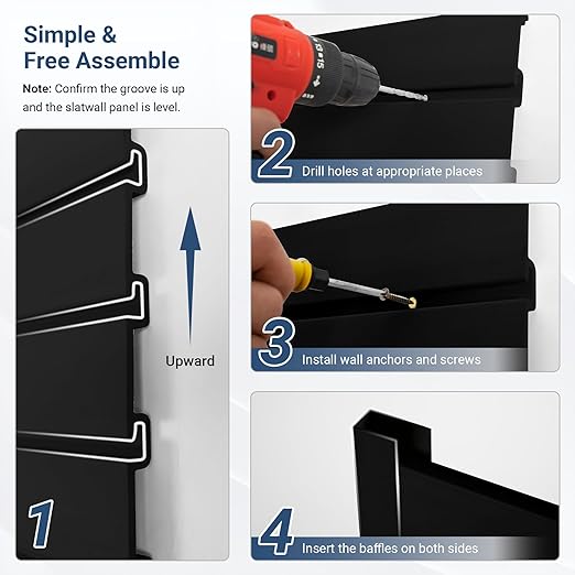 Slatwall Panel 8 FT x 4 FT, Interlocking Slat Wall Paneling, Wall Mounted PVC Wallpanel, Suitable for Garage Storage and Organizer, Slatwall Board, Shelves - Black