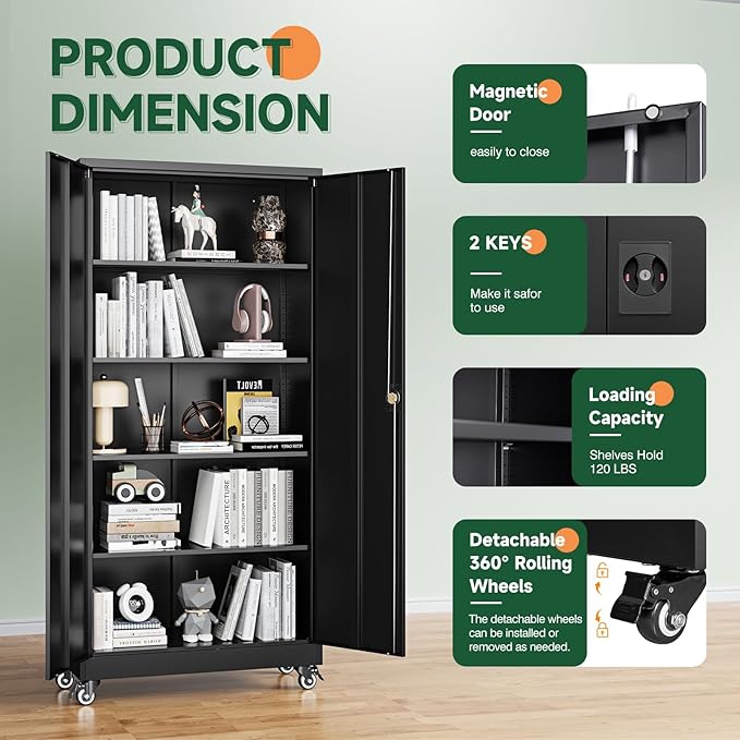 Letaya Metal Garage Storage Cabinets with Lock Door and Adjustable Shelves, Steel Tool Cabinets for Home,Office,Warehouse Organisieren (Black, 75" H)