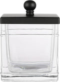 Clear Transparent Hotel Style Apothecary Tempered Glass Canister Jar W/ Matte Black Metal Lid Cover, Classic Countertop Organizer for Cotton balls/pads, Floss Picks, Makeup Storage