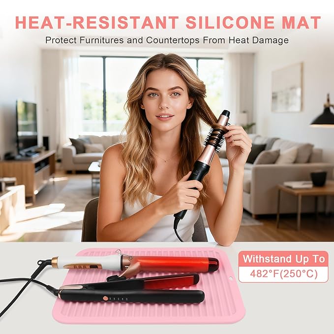 AMIJEAL Oversize Silicone Heat Resistant Mat for Hair Tools, Curling Iron Flat Iron Hair Straightener Holder Mat, Portable Hot Tools Sleeve Pad for Travel Vanity Salon(14.2" x 11.0")