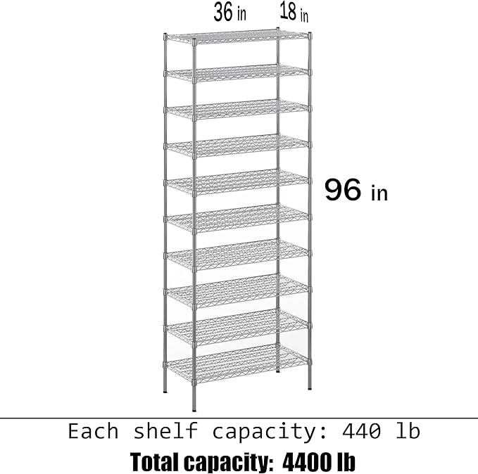 18" Deep x 36" Wide x 96" Height Wire Shelving Kit | 10-Tier | NSF Commercial Storage Rack Unit