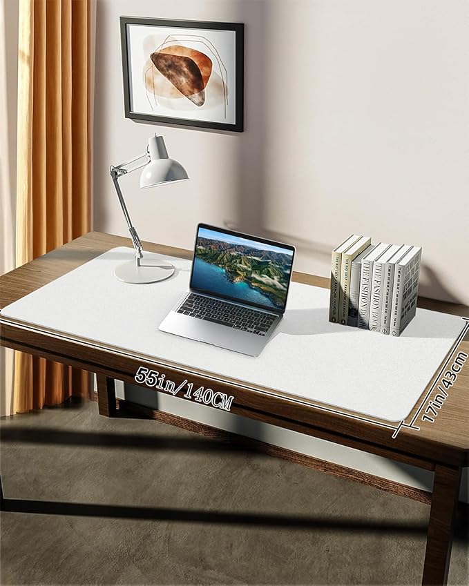 Extra Large Desk pad, Leather Desk Pad Protector,Office Desk Mat,Mouse Pad, Non-Slip Desk Blotter, Laptop Desk Pad, Waterproof Desk Writing Pad for Office&Home (Ivory White, 55" x 17")