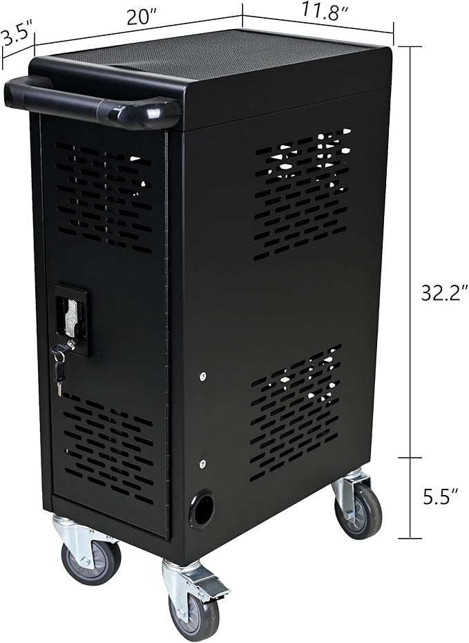 16 Device Charging Cart for Laptop Up to 16.3-inch Screen, Mobile Charging Station and Tablet Storage Cart for iPad, Chromebooks with Cord Organizer, Black