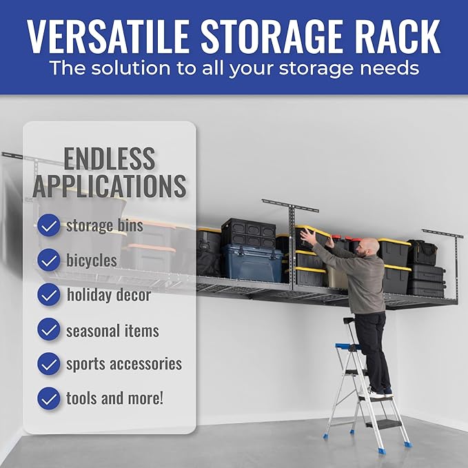 SafeRacks 4ft x 8ft Overhead Garage Storage Rack 2 Rack Pack