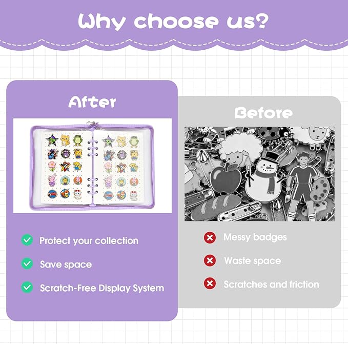 Enamel Pin Display Book - Portable 6 Pages A5 Enamel Pin Collection Holder Trading Book for Storing Pins Brooches Patches, Pin Storage Organizer for Travel Collectors (Purple)