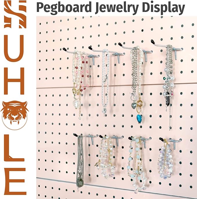 HUHOLE Pegboard Hooks 4 Inch 50PC, Ideal Garage Organization, Wall Storage Tool Organizer, Fit 1/4" 1/8" Peg Board with Plastic Tip (Silver, 4 Inch)