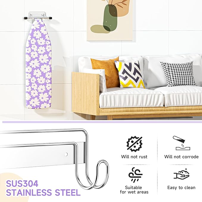 Ironing Board Holder Wall Mount, Iron Board Holder Stainless Steel, Wall Mounted Ironing Board Hanger, Y T Leg Laundry Rooms Iron Board Holder for Wall Heavy Duty