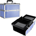 Ver Beauty Makeup Organizer, Cosmetic Travel Kit, Makeup Artist Supplies, 2 Sliding Trays, Lockable Storage Box, Makeup Train Case, Aluminium Case, Lightweight Makeup Vanity (Lavender Stripes)