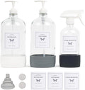 Glass Laundry Detergent Dispenser Set w/Silicone Base, 34 oz Laundry Pump Dispensers x 2, 17 oz Laundry Dispenser x 1 for Liquid Detergent/Stain Remover, Concentrated Laundry Detergent Dispenser