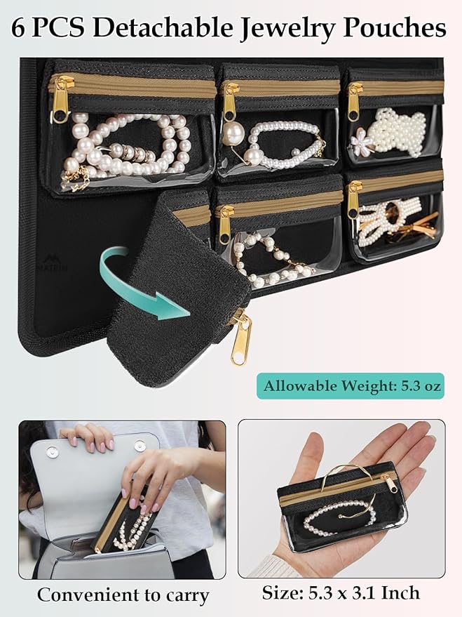 MATEIN Over the Door Jewelry Organizer with Travel Pouch, Double-Sided Hanging Necklace Earring Holder with Pockets, Large Jewelry Storage for Rings Bracelets, Christmas Gifts for Her, Beige-Brown