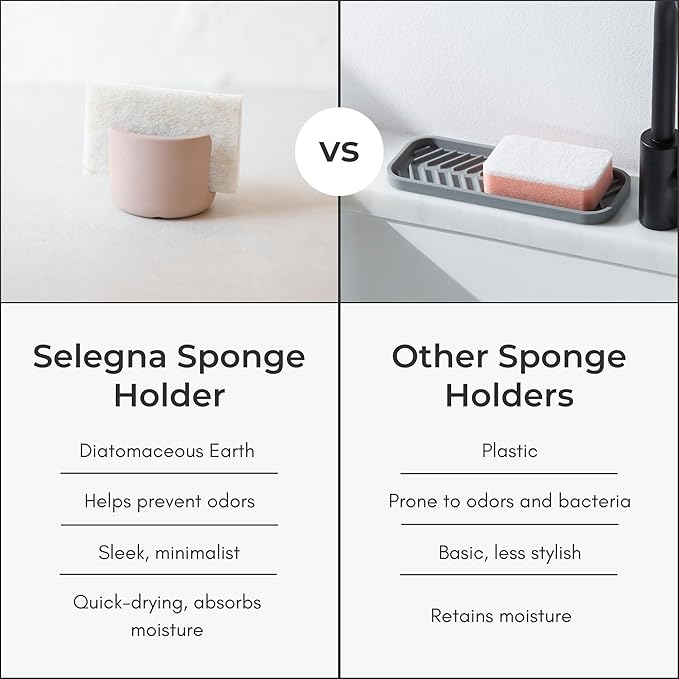 Selegna Diatomite Stone Kitchen Sink Organizer and Drying Caddy - Fast Absorbing, Quick Dry - Light Grey, Large