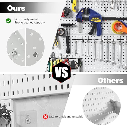 Pegboard Smith 16x16 inch Wall Organizer Pegboard Panels, Gray Metal Pegboard for Tool Storage, Workbench Tools Organization Peg Board (2 PCS, Grey)