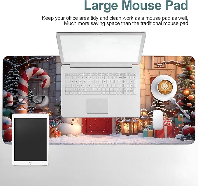 Christmas Scene Gaming Mouse Pad 35.4"x15.7"Desk Mat Anti-Slip Rubber Base & Durable Stitched Edges for Gamers Smooth Mouse Writing Surface for Desk Office/Home