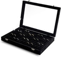 Frebeauty Rings/Earrings Organizer Tray with Clear Lid 10 Slots Velvet Drawer Insert Jewelry Storage box with Transparent Glass lid Jewelry Display Case Showcase Gift for Girls Women (Black, 10 Slots)