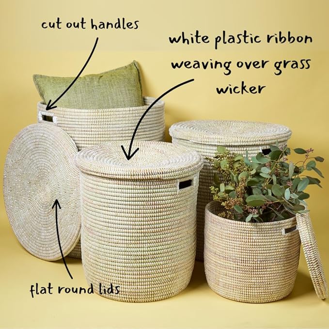 Extra Large White Storage Basket - Laundry Hamper, Baby Nursery Toys Bin, Living Room Blankets Storage, Towels Holder, Organizing, Decorative - Wicker, Woven, Lid, Handles