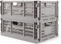 Domiella 2-Pack Crates for Storage, Storage Crates Plastic Stackable, Foldable Crate for Office Home Kitchen Bedroom Bathroom (Large, Gray)