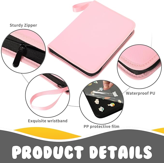 Enamel Pin Display Book, 6-Page Pin Trading Book, Portable Pin Bag and Pin Board (PU Pink)
