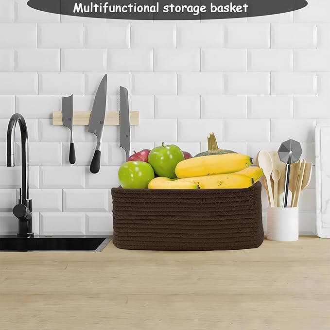 COMFY-HOMI 11.5"x7.5"x4.7" Storage Baskets for Organizing | Cotton Rope Woven Basket | Toy Storage Bin Box | Basket for Shelves, Closet Organizer Bin, Decorative Closet Shelf, 1 Pack dark brown