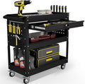 3 Tier Tool Cart on Wheels with Drawers - Three Tier Rolling Cart with Lockable Storage - Mechanic Tool Chest - Tool Chest with Wheels Used in Garage, Indoors, Workshop (Black)