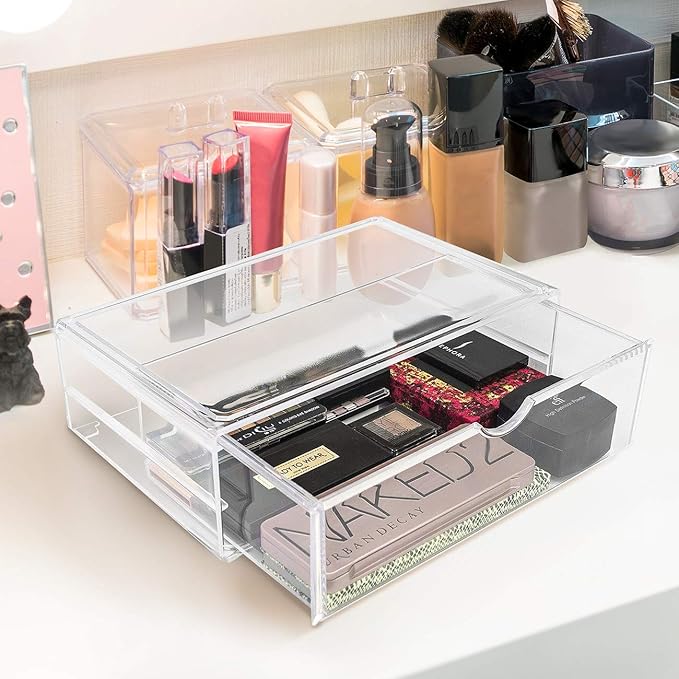 Sorbus Large Stackable Acrylic Drawers - 1 Clear Storage Drawers for Organizing Make up, Nail Polish, Hair Accessories, and Beauty Supplies - Makeup Organizer for Vanity, Bathroom Organizer Countertop