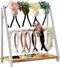 Headband Holder Organizer Metal 2-Tier Display Stand for Selling, Home Bedroom Headband Storage for Girls Women, Headband Stand Wood Base Can Store Hair Ties, White