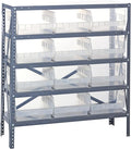 Quantum 1839-210CL Heavy Duty Shelving Unit with (4) Shelves and (12) QSB210 Clear Bins for Garage Warehouse Storage Distribution | 400 lb Load Capacity | 18"D x 36"L x 39"H, Galvanized Carbon Steel