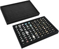 MOOCA 2 Pcs Set 100 Slots Ring Tray Display, Slotted Ring Showcase Display Jewelry Organizer Stand, Jewelry Holder for Showcase for Home Trade Show, Black Velvet