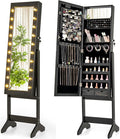 Giantex Standing Jewelry Armoire with Lighted Full Length Mirror, Lockable Jewelry Cabinet Organizer with 20 LED Lights, Adjustable Tilt, Large Storage for Earrings, Rings, Necklaces, Black