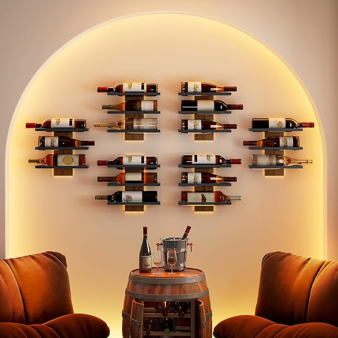 Hoctieon 3 Tier Wall Mount Wine Rack Set (9 Bottles), Wall Mounted Wine Bottle Rack for Display and Storage, Hanging Bottle Holder, for Living Room, Dining Room,Bar,Wine Cellar,Rustic Brown