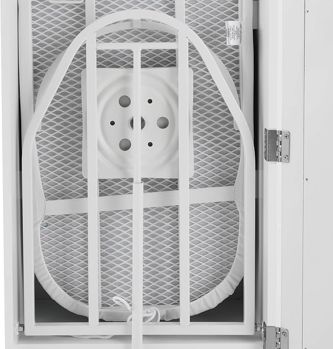 Space-Saving Wall Mounted Ironing Cabinet with Mirror – Rotating Ironing Board, 4 Shelves & 2 Hooks for Clothes Storage & Dressing, Ideal for Small Spaces, Apartments & RVs